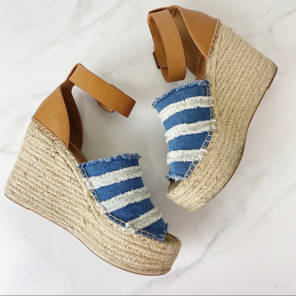 Marc Fisher Denim Espadrille Wedge Sandals 10